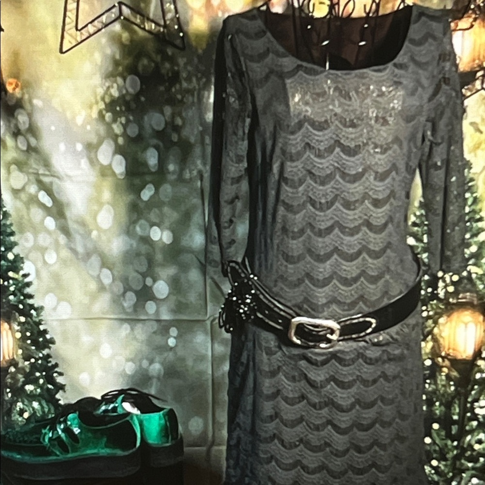 👗 Free People Lace Dress — Exposed Back — Dark Green / Gold Shimmer — Sz Med / E